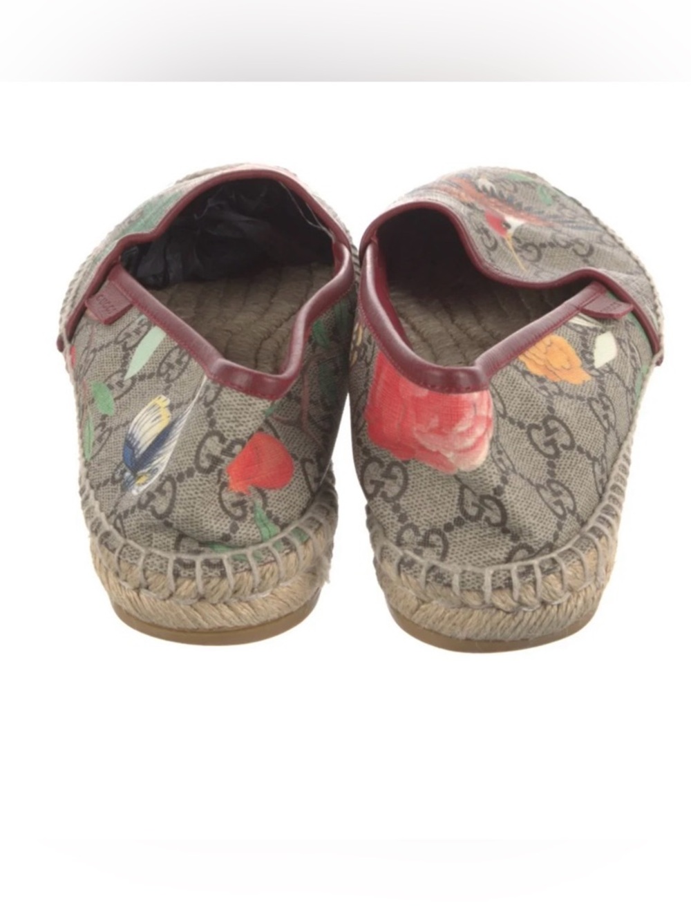 Gucci Brown GG Canvas Floral & Butterfly Espadrille with Burgundy Trim - Picture 3 of 5
